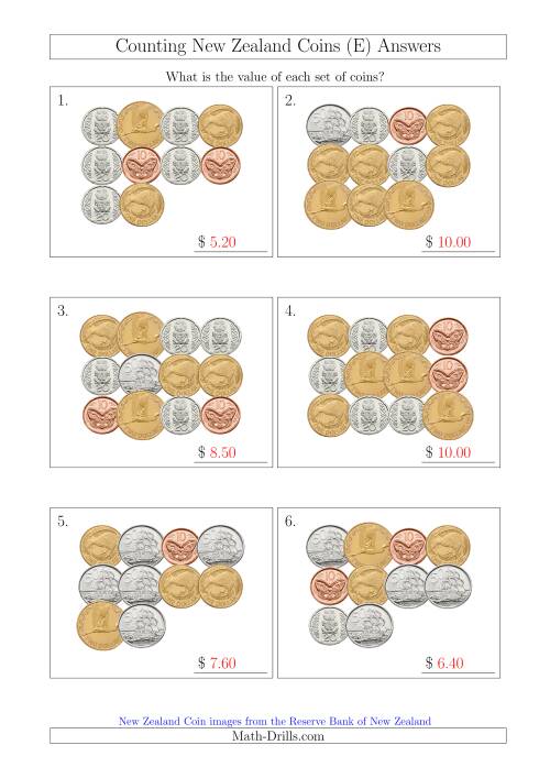 The Counting New Zealand Coins (E) Math Worksheet Page 2
