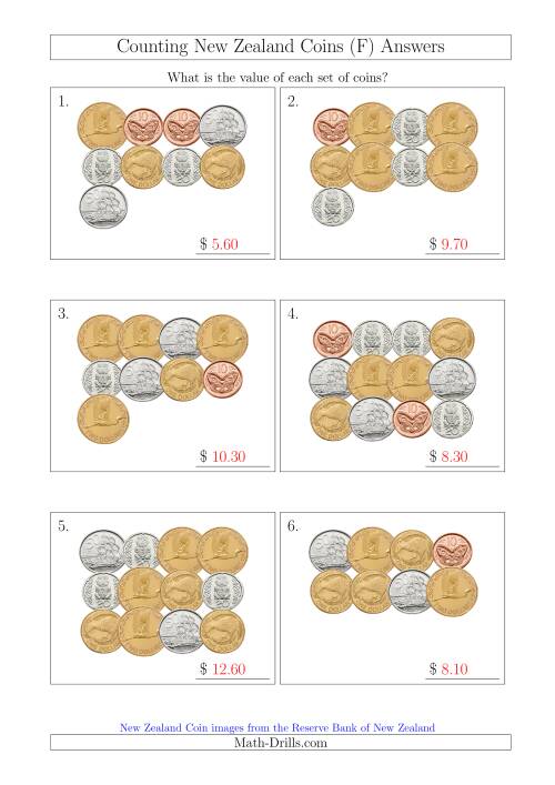 The Counting New Zealand Coins (F) Math Worksheet Page 2