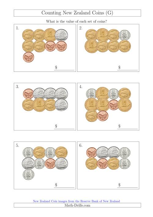 The Counting New Zealand Coins (G) Math Worksheet