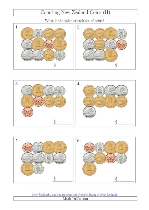 The Counting New Zealand Coins (H) Math Worksheet