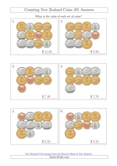 The Counting New Zealand Coins (H) Math Worksheet Page 2