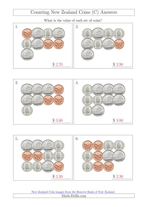 The Counting New Zealand Coins (No Dollars) (C) Math Worksheet Page 2