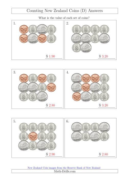 The Counting New Zealand Coins (No Dollars) (D) Math Worksheet Page 2