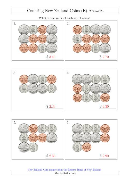 The Counting New Zealand Coins (No Dollars) (E) Math Worksheet Page 2