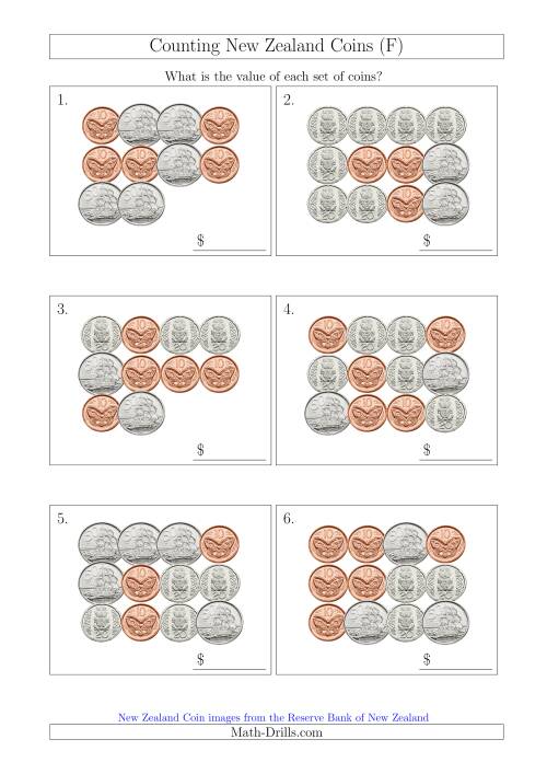 The Counting New Zealand Coins (No Dollars) (F) Math Worksheet