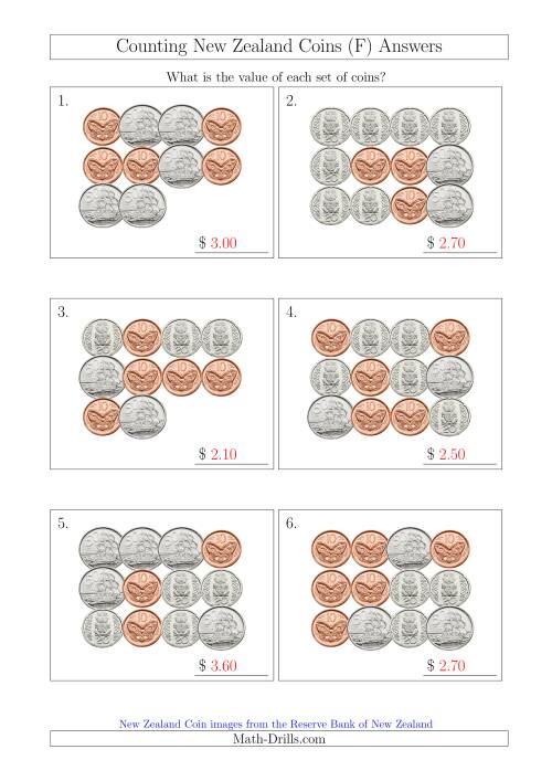 The Counting New Zealand Coins (No Dollars) (F) Math Worksheet Page 2