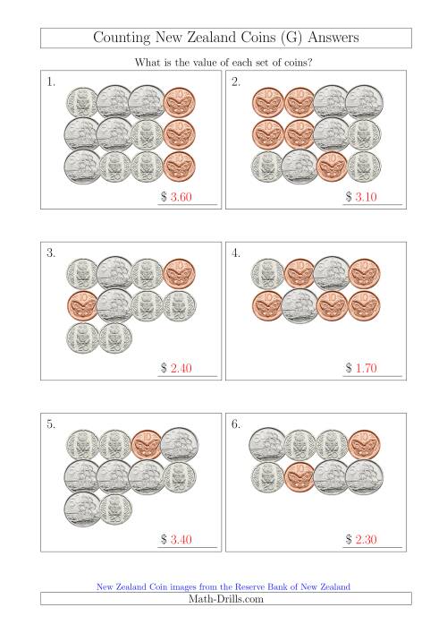 The Counting New Zealand Coins (No Dollars) (G) Math Worksheet Page 2