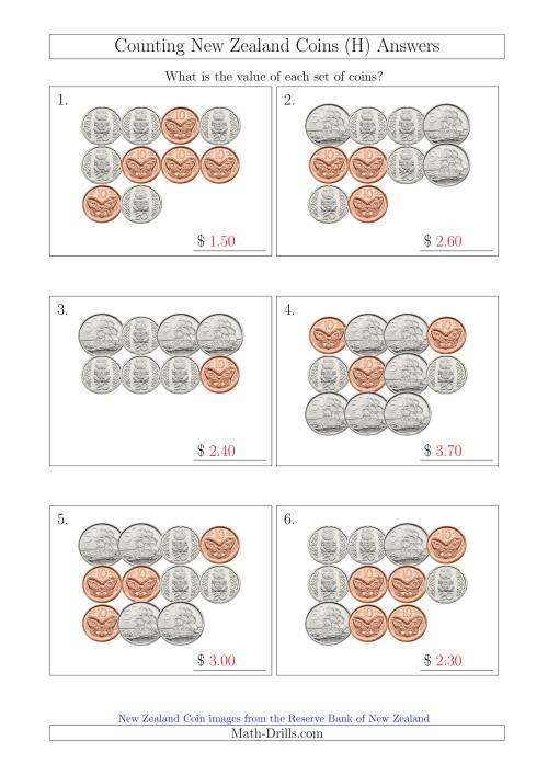 The Counting New Zealand Coins (No Dollars) (H) Math Worksheet Page 2