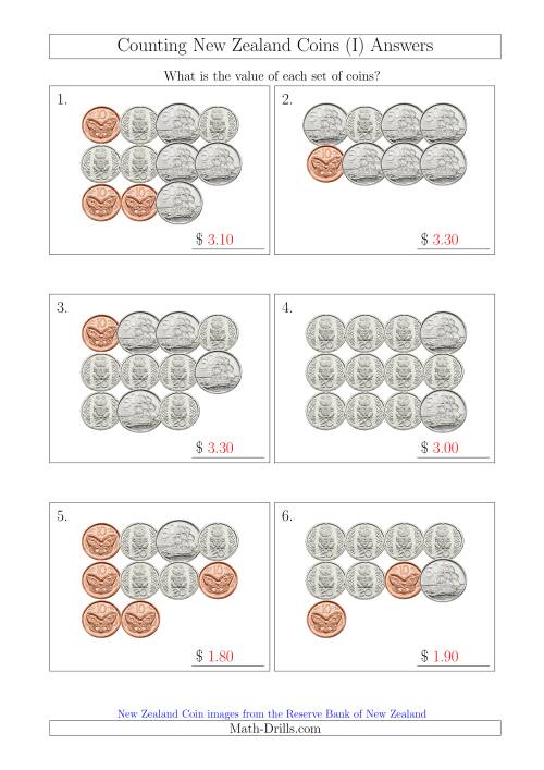 The Counting New Zealand Coins (No Dollars) (I) Math Worksheet Page 2