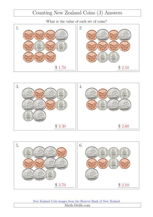 The Counting New Zealand Coins (No Dollars) (J) Math Worksheet Page 2