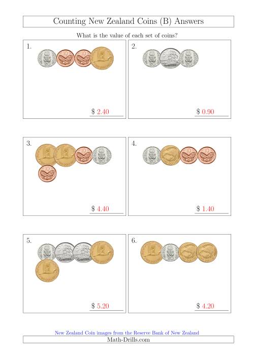 The Counting Small Collections of New Zealand Coins (B) Math Worksheet Page 2