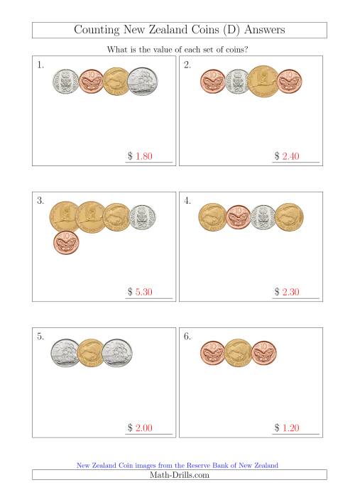 The Counting Small Collections of New Zealand Coins (D) Math Worksheet Page 2