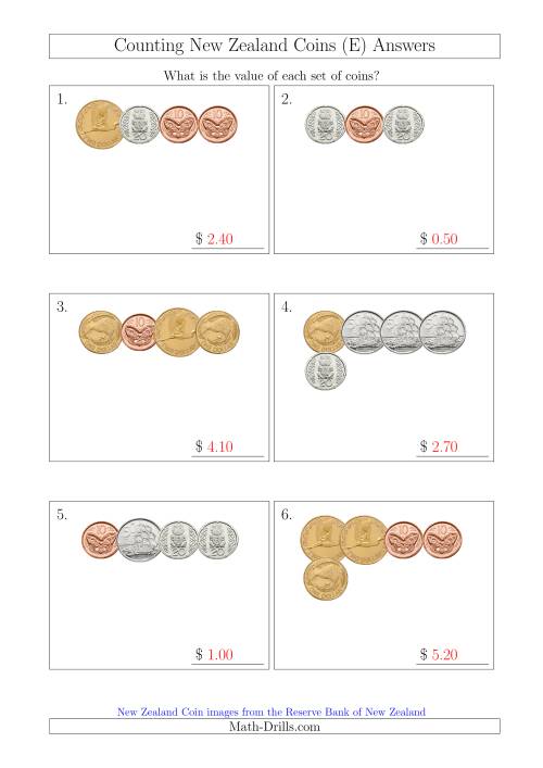 The Counting Small Collections of New Zealand Coins (E) Math Worksheet Page 2