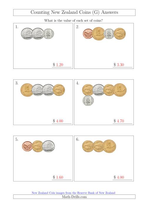 The Counting Small Collections of New Zealand Coins (G) Math Worksheet Page 2