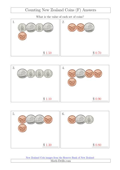 The Counting Small Collections of New Zealand Coins (No Dollars) (F) Math Worksheet Page 2