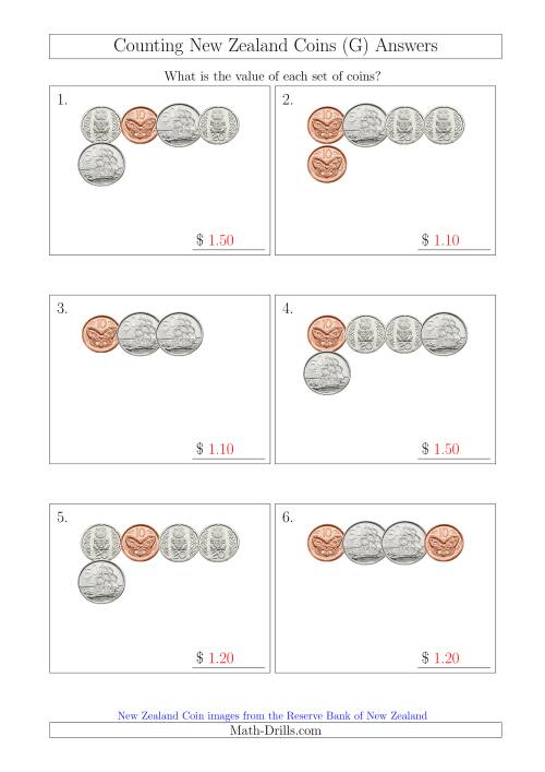 The Counting Small Collections of New Zealand Coins (No Dollars) (G) Math Worksheet Page 2