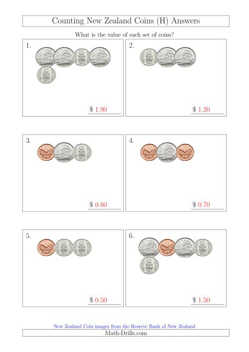 The Counting Small Collections of New Zealand Coins (No Dollars) (H) Math Worksheet Page 2