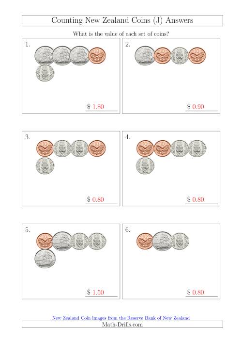 The Counting Small Collections of New Zealand Coins (No Dollars) (J) Math Worksheet Page 2