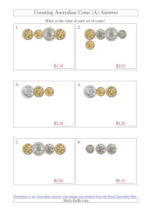 The Counting Small Collections of Australian Coins (A) Math Worksheet Page 2