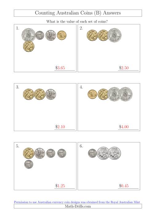 The Counting Small Collections of Australian Coins (B) Math Worksheet Page 2