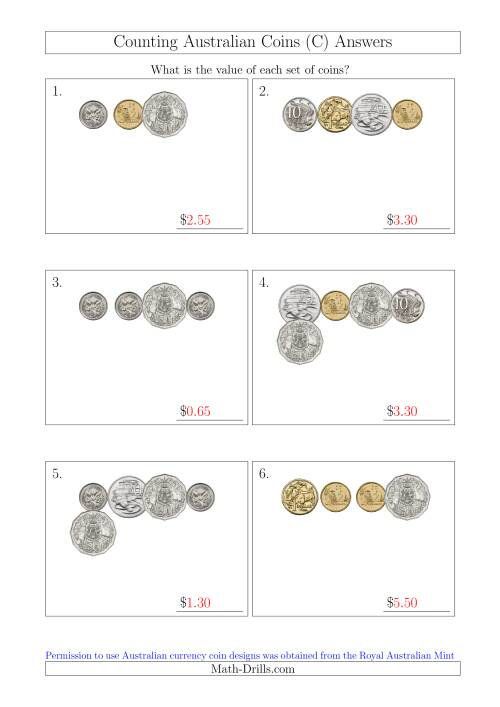 The Counting Small Collections of Australian Coins (C) Math Worksheet Page 2