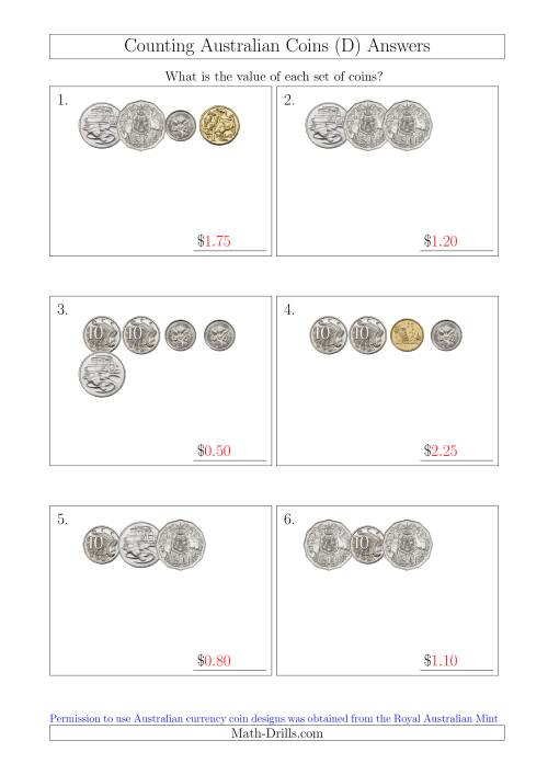 The Counting Small Collections of Australian Coins (D) Math Worksheet Page 2