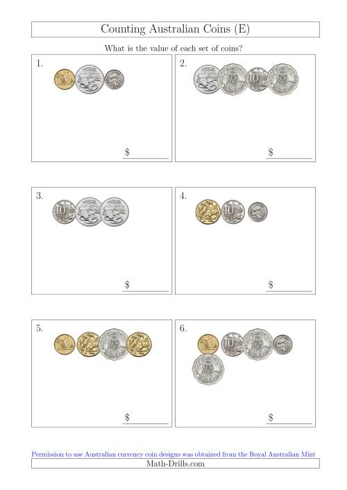 The Counting Small Collections of Australian Coins (E) Math Worksheet