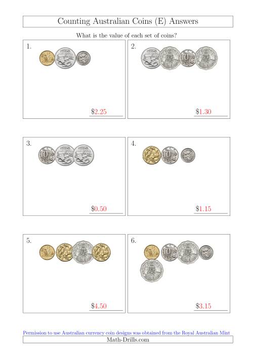 The Counting Small Collections of Australian Coins (E) Math Worksheet Page 2