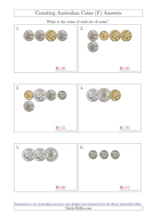 The Counting Small Collections of Australian Coins (F) Math Worksheet Page 2