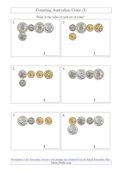 The Counting Small Collections of Australian Coins (I) Math Worksheet