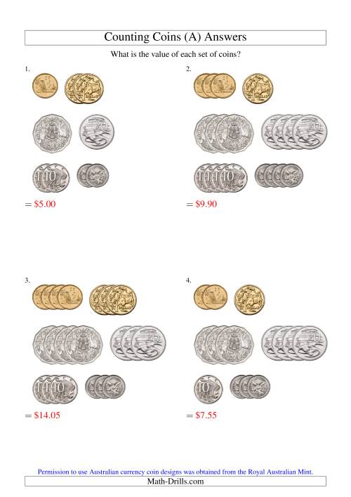 The Counting Small Collections of Australian Coins (Old) Math Worksheet Page 2