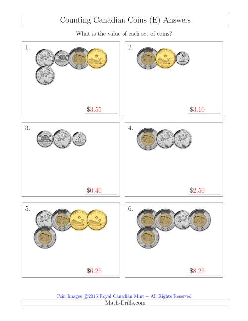 The Counting Small Collections of Canadian Coins (E) Math Worksheet Page 2