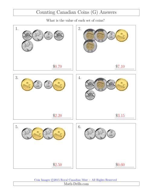 The Counting Small Collections of Canadian Coins (G) Math Worksheet Page 2