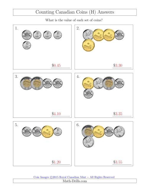 The Counting Small Collections of Canadian Coins (H) Math Worksheet Page 2