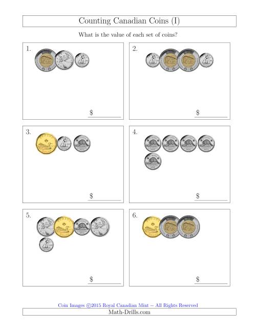 The Counting Small Collections of Canadian Coins (I) Math Worksheet
