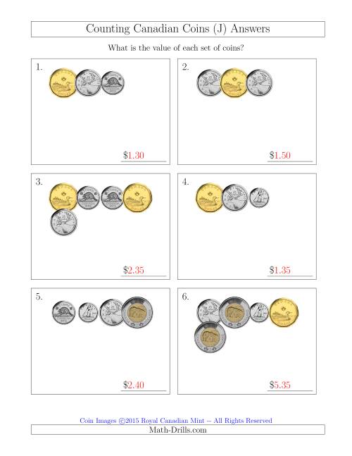 The Counting Small Collections of Canadian Coins (J) Math Worksheet Page 2