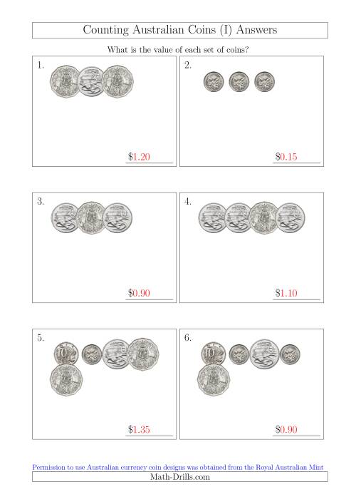 The Counting Small Collections of Australian Coins Without Dollar Coins (I) Math Worksheet Page 2