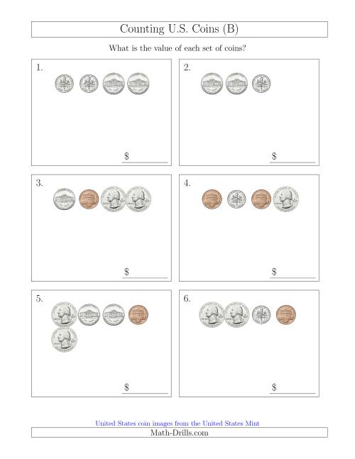 The Counting Small Collections of U.S. Coins (B) Math Worksheet