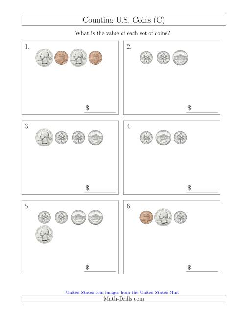 The Counting Small Collections of U.S. Coins (C) Math Worksheet