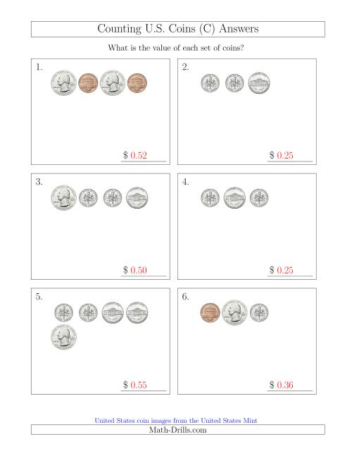 The Counting Small Collections of U.S. Coins (C) Math Worksheet Page 2