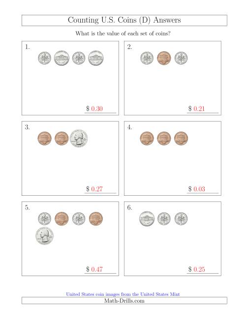 The Counting Small Collections of U.S. Coins (D) Math Worksheet Page 2