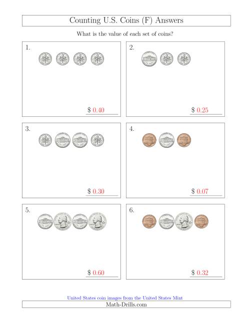 The Counting Small Collections of U.S. Coins (F) Math Worksheet Page 2