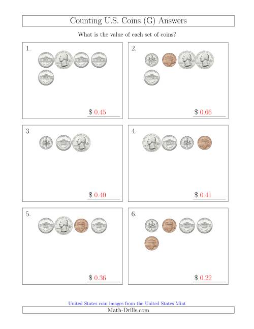 The Counting Small Collections of U.S. Coins (G) Math Worksheet Page 2