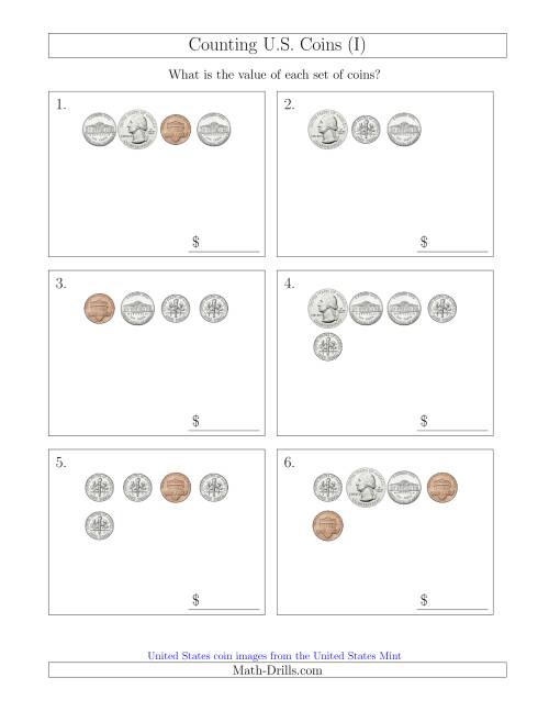 The Counting Small Collections of U.S. Coins (I) Math Worksheet