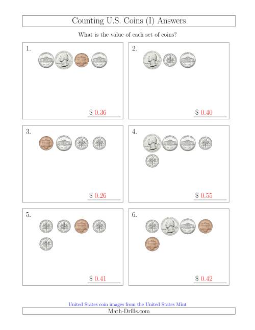 The Counting Small Collections of U.S. Coins (I) Math Worksheet Page 2