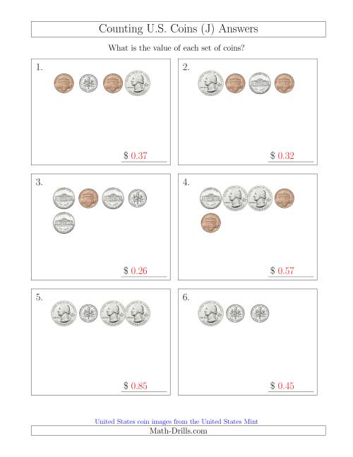 The Counting Small Collections of U.S. Coins (J) Math Worksheet Page 2