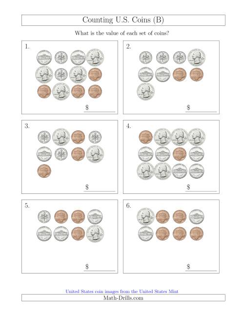 The Counting U.S. Coins (B) Math Worksheet