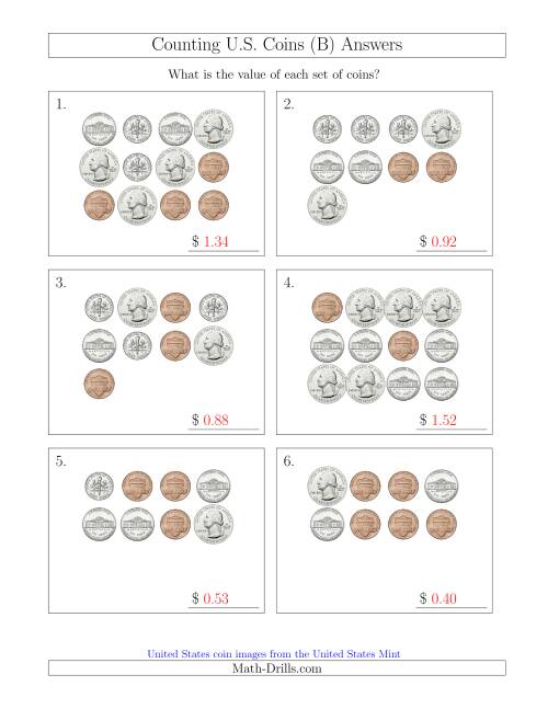 The Counting U.S. Coins (B) Math Worksheet Page 2