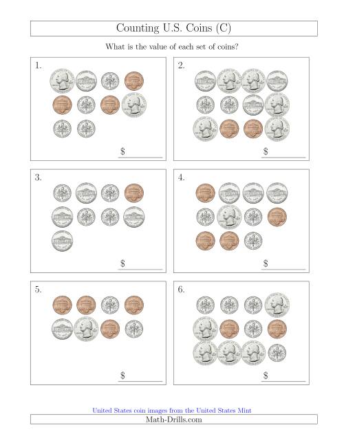 The Counting U.S. Coins (C) Math Worksheet