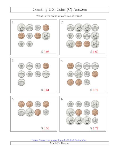 The Counting U.S. Coins (C) Math Worksheet Page 2